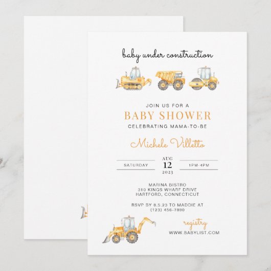 Baby onder Baby shower van de bouw Kaart (Voorkant / Achterkant)