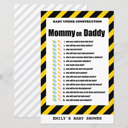 Baby onder Baby shower voor de bouw (Voorkant / Achterkant)