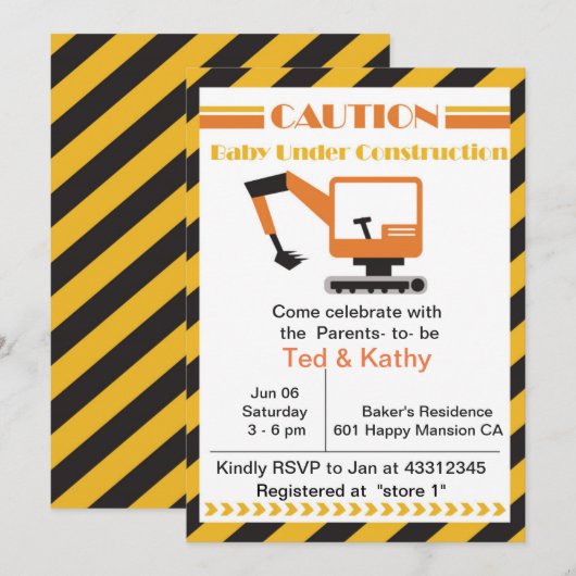 Baby onder Baby shower voor de bouw Kaart (Voorkant / Achterkant)