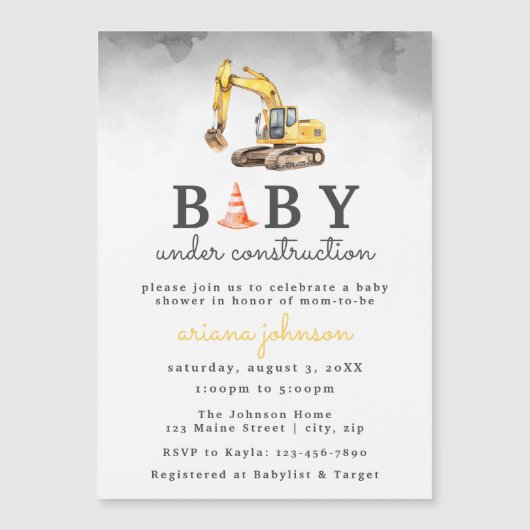 Baby Onder constructie Boy Baby shower Magnetische Uitnodiging (Voorkant)