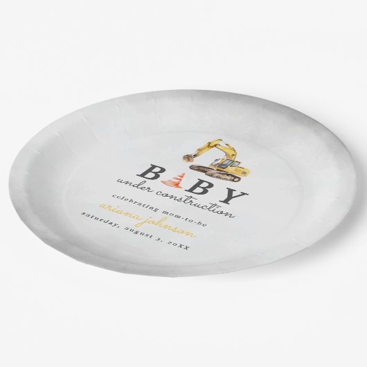 Baby Onder constructie Boy Baby shower Papieren Bordje (Gekanteld)