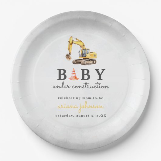 Baby Onder constructie Boy Baby shower Papieren Bordje (Voorkant)