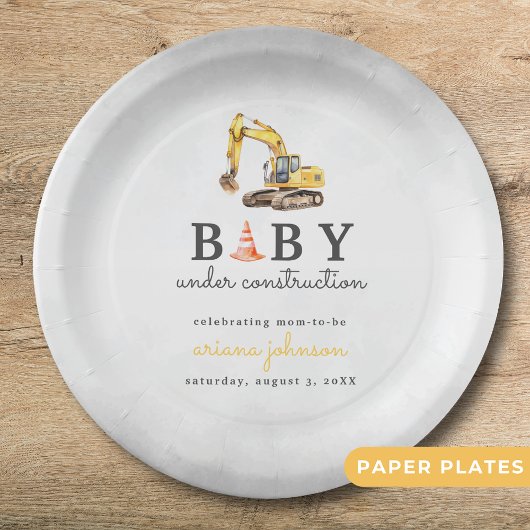 Baby Onder constructie Boy Baby shower Papieren Bordje