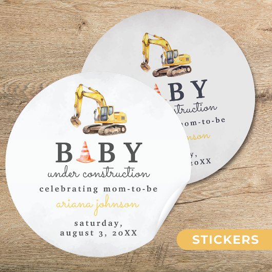 Baby Onder constructie Boy Baby shower Ronde Sticker