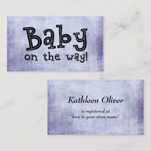 Baby onderweg! Grunge Paarse Gift Registry Kaart (Voorkant / Achterkant)