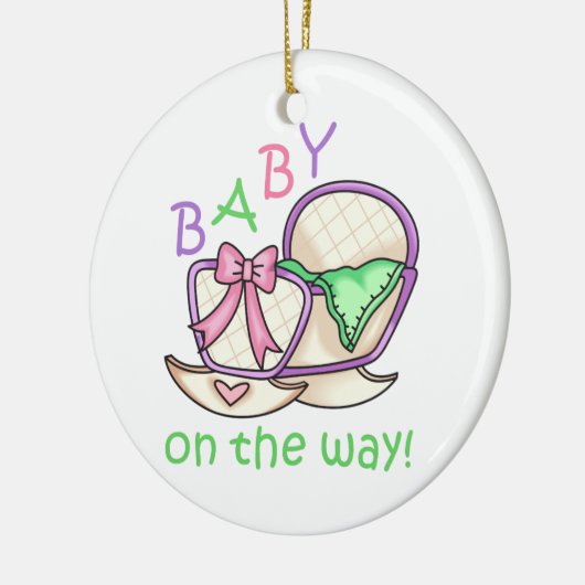 Baby onderweg! keramisch ornament (Links)