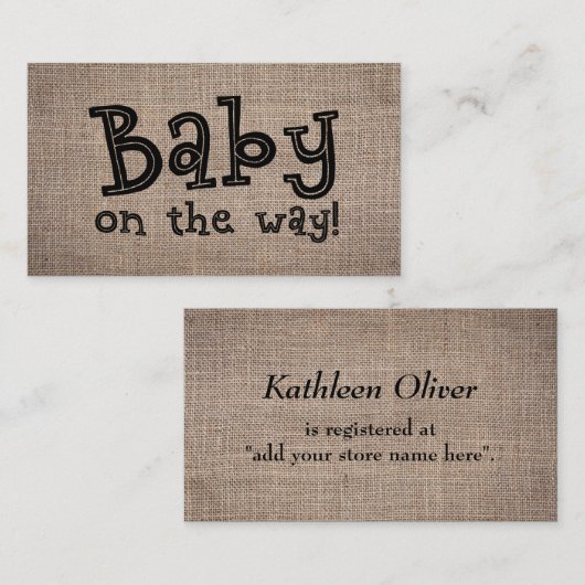 Baby onderweg! Rustieke Burlap Gift Registry Kaart (Voorkant / Achterkant)