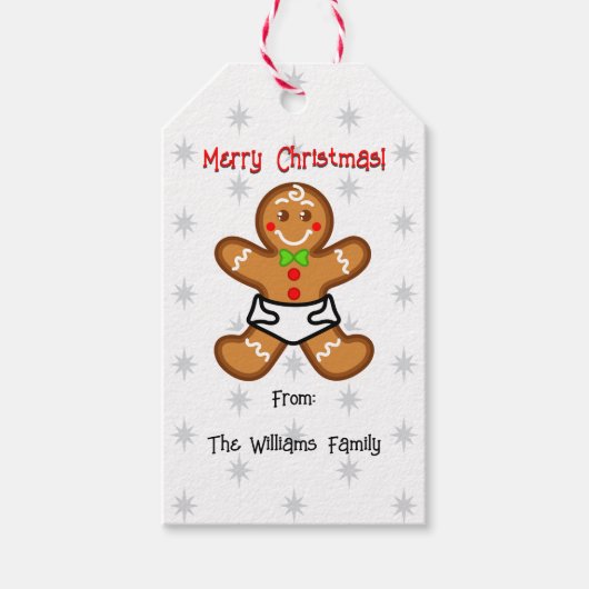 Baby Ontbijtkoek zoete Kerst Wit-Rood Cadeaulabel (Voorkant)