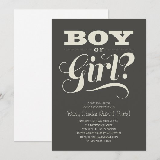 Baby onthullen partijuitnodigingen kaart (Voorkant / Achterkant)