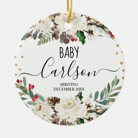 Baby onthullen Zwangere winterkerstavond Floral Keramisch Ornament (Voorkant)