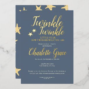 Baby Onthulling Feest Twinkle Twinkle Little Star  Folie Uitnodiging