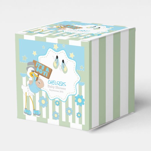 Baby ooievaar baby jongen douche bedankdoosjes (Voorkant Zijde)