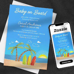 Baby op Boord Blauwe Tropische Strand Baby Shower Kaart