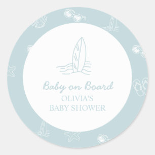 Baby op Boord krabbel Surfplank Strand Baby Shower Ronde Sticker