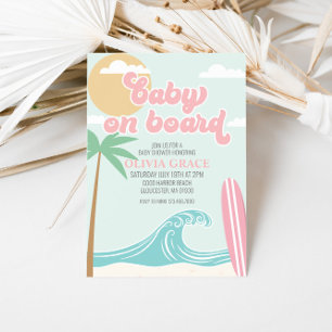 Baby op Boord Roze Surf Strand Baby Shower Kaart