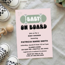 Baby op Boord Skateboard Baby Shower feest Uitnodi