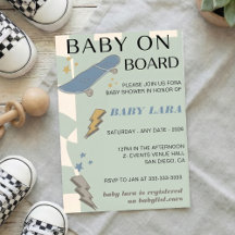 Baby op Boord Skateboard Baby Shower feest Uitnodi