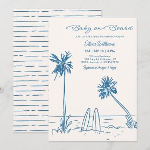 Baby op Boord Strand Palmen & Surfplank Baby Showe Kaart
