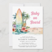 Baby Op Boord Strand Surf Baby Meisje Shower Kaart (Voorkant)
