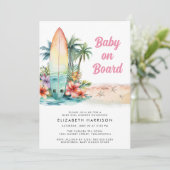 Baby Op Boord Strand Surf Baby Meisje Shower Kaart (Staand voorkant)