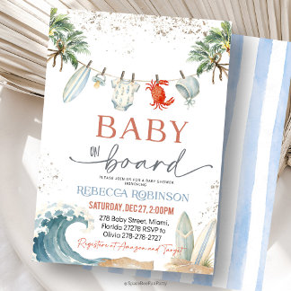 Baby op Boord Surf Beach baby shower Kaart
