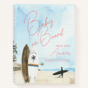 Baby op Boord Surf Roze Baby Shower Gastboek Notitieboek