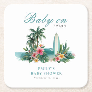 Baby Op Boord Surf Strand Baby Shower Kartonnen Onderzetters