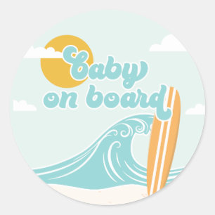 Baby op Boord Surf Strand Baby Shower Ronde Sticker