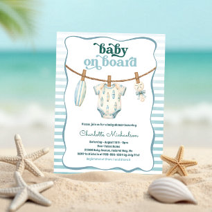 Baby op Boord Surf Waslijn Baby Shower Uitnodiging