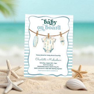 Baby op Boord Surf Waslijn Baby Shower Uitnodiging