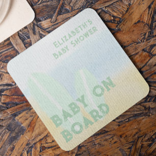 Baby Op Boord Surfen Strand Waterverf Baby Borrel Kartonnen Onderzetters