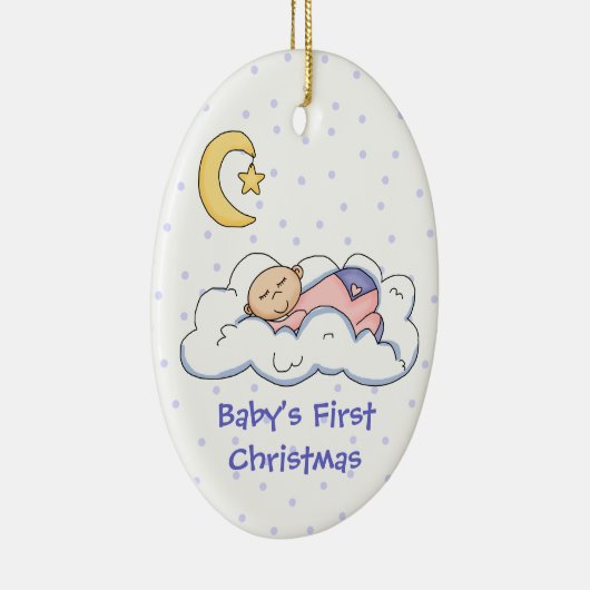 Baby op Cloud First Kerstversiering Keramisch Ornament (Rechts)