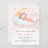 Baby op de maan slapen, baby shower kaart (Voorkant)