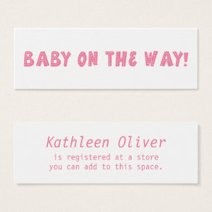 Baby op de weg gestippeld roze geschenk register K Mini Visitekaartjes