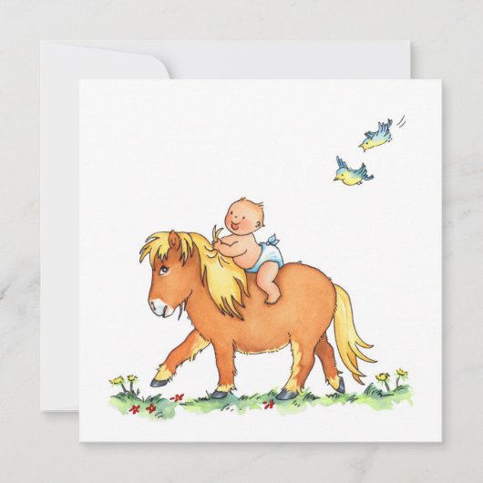 Baby op een pony paard - Geboorteaankondiging Aankondiging (Voorkant)