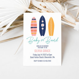 Baby op het bord Roze surfplank baby shower Kaart