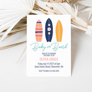 Baby op het bord Roze surfplank baby shower Kaart