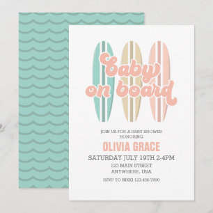 Baby op het surfplank strand baby shower uitnodigi kaart