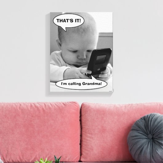 Baby op mobiele telefoon canvas afdruk (Insitu (Woonkamer))
