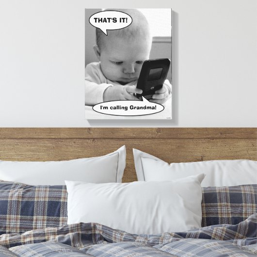 Baby op mobiele telefoon canvas afdruk (Insitu (Slaapkamer))