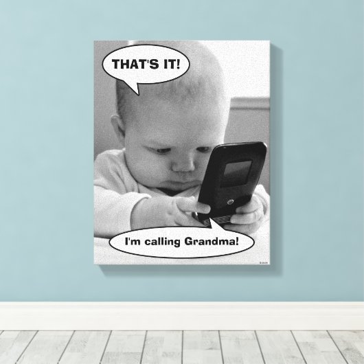 Baby op mobiele telefoon canvas afdruk (Insitu (Houten vloer))