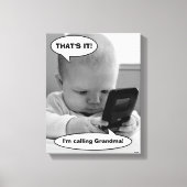 Baby op mobiele telefoon canvas afdruk (Voorkant)