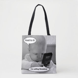 Baby op mobiele telefoon tote bag