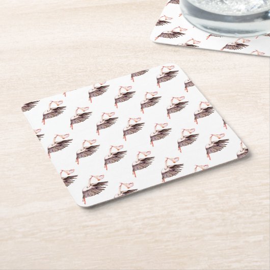 Baby op Ooievaar Kartonnen Onderzetters (Schuin)