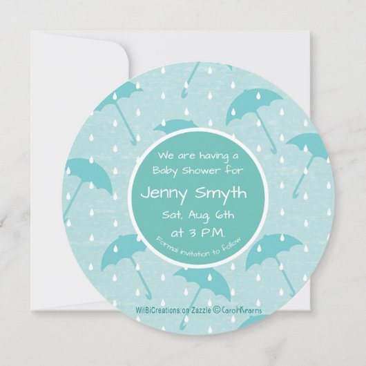 Baby op roze wolken onder het paraplu save the date (Achterkant)