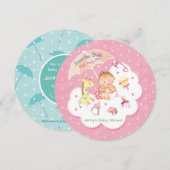 Baby op roze wolken onder het paraplu save the date (Voorkant / Achterkant)