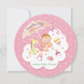 Baby op roze wolken onder het paraplu save the date (Voorkant)