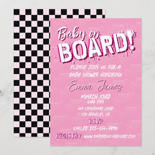 Baby op Skateboard Schoenen - Meisje - Kaart (Voorkant / Achterkant)