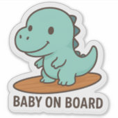 Baby op surfplank Dinosaurus Sticker (Voorkant)