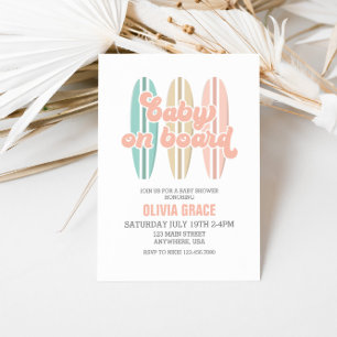 Baby op surfplank strand baby shower kaart